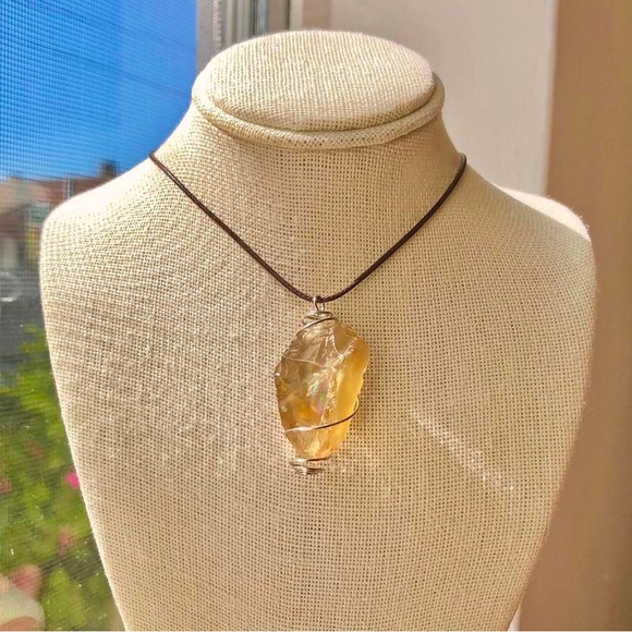 Handmade Jewelry - Raw Honey Calcite Crystal Cage (Dark Brown) Boho Necklace/Choker